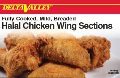 Frozen Delta Valley - Fully Cooked Mild Breaded Halal Chicken Wings 1st & 2nd Joints - 10 lbs, 60-100 ct (1 Unit per Case)