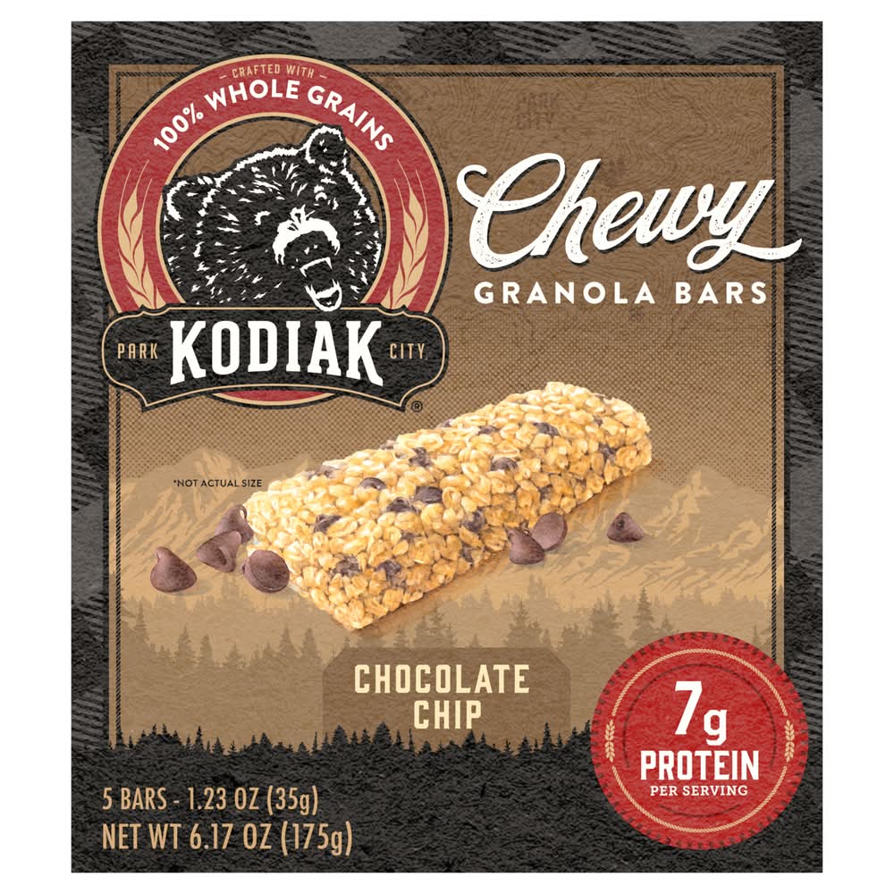 Kodiak Chewy Protein Granola Bars, Chocolate Chip (5 x 1.23 oz)