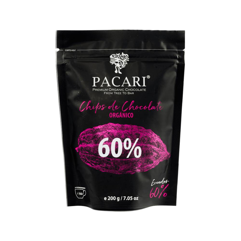 Pacari cobertura de chocolate orgánico 60% cacao (200 g)