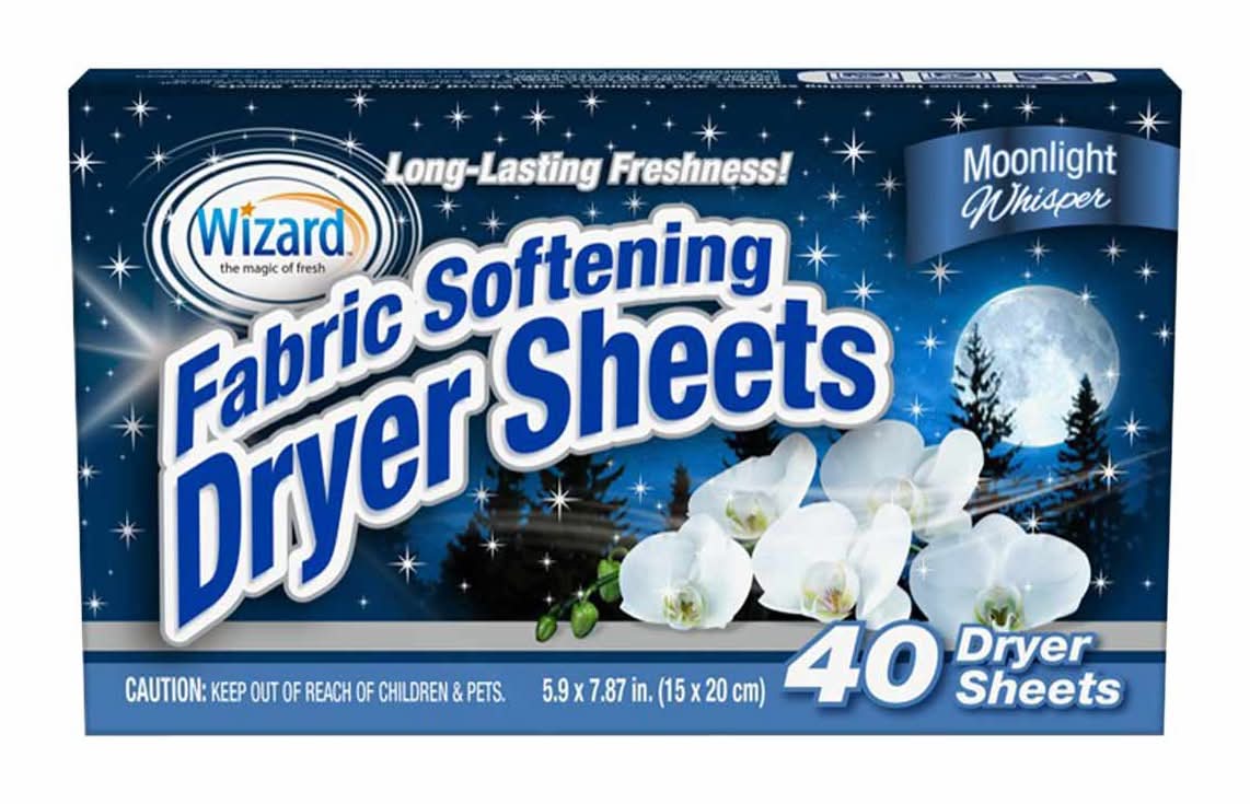 Wizard Fabric Softener Dryer Sheets, Moon Light Whisper, 5.9x7.87 in (40 ct)