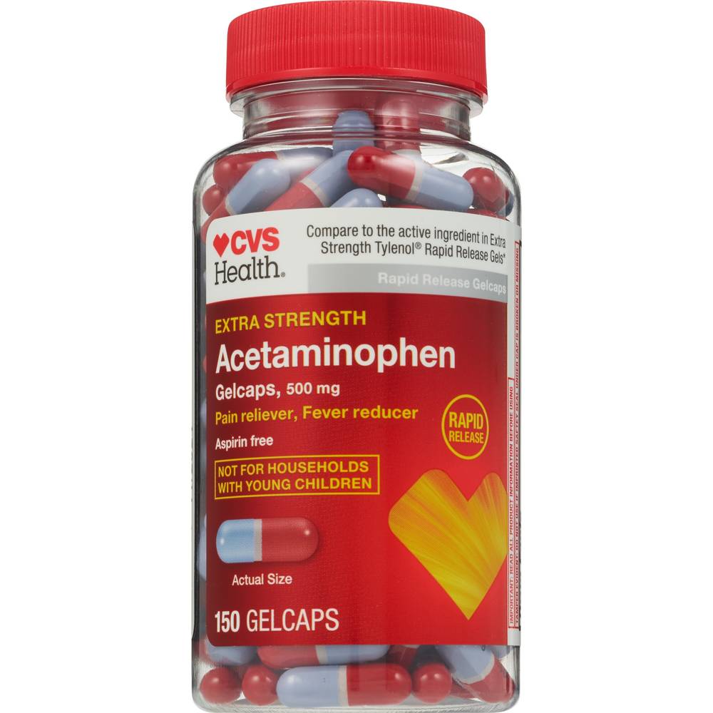 Cvs Health Extra Strength Acetaminophen Pain Reliever & Fever Reducer 500 Mg Gelcaps, 150 Ct