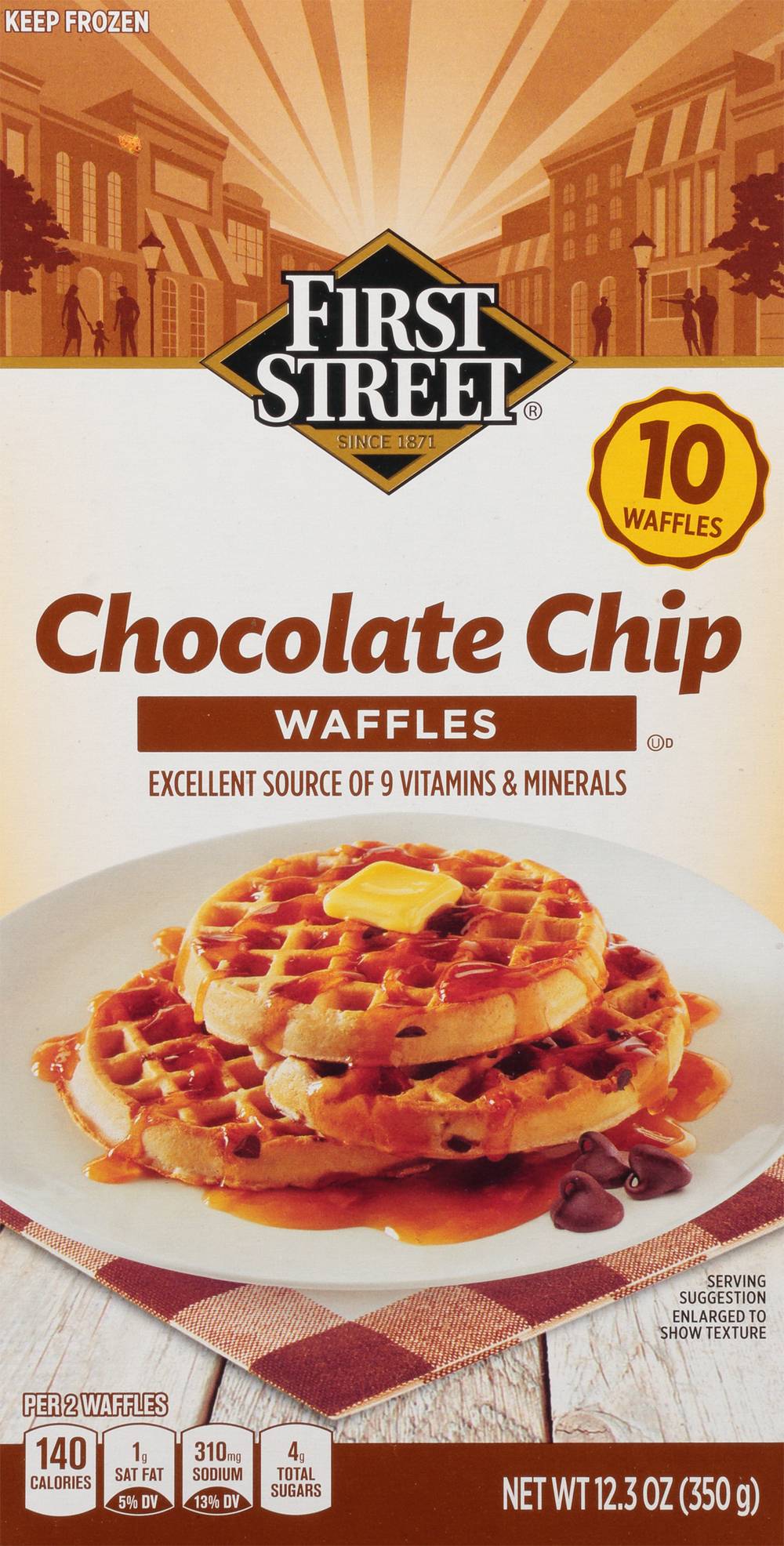 First Street Waffles, Chocolate Chip (12.3 oz, 10 ct)