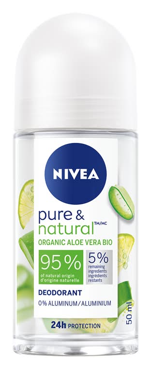 Nivea pure & natural déodorant à l'aloe vera - nivea pure & natural aluminium free organic roll-on deodorant, aloe vera (50 ml)