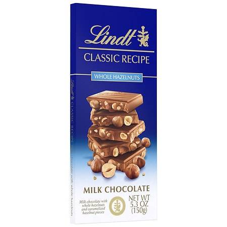 Lindt Classic Recipe Milk Chocolate Whole Hazelnut Bar