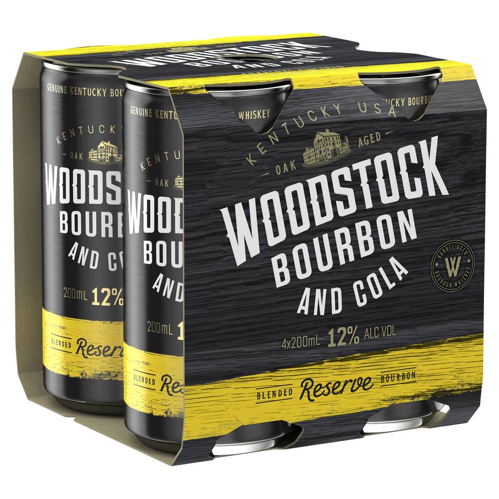 Woodstock Bourbon & Cola Can 12% 200mL X 4 pack