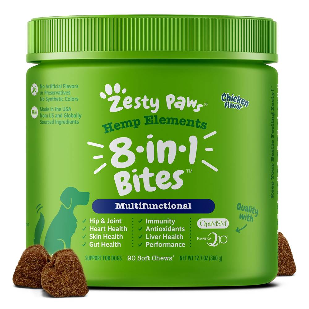 Zesty Paws Hemp Elements 8-in-1 Multivitamin Bites For Dogs (chicken)