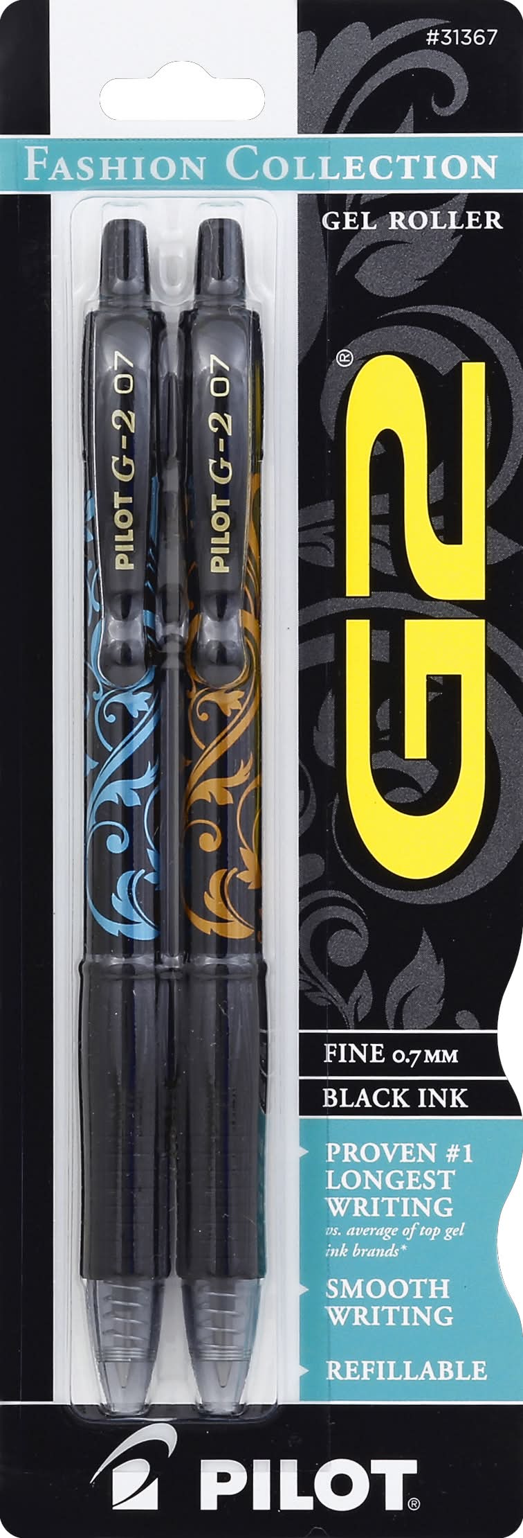 Pilot Fashion Retractable Black Gel Ink Pens (1.6 oz)