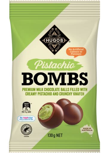 Hugos Premium Milk Chocolate Bombs, Pistachio (130g)