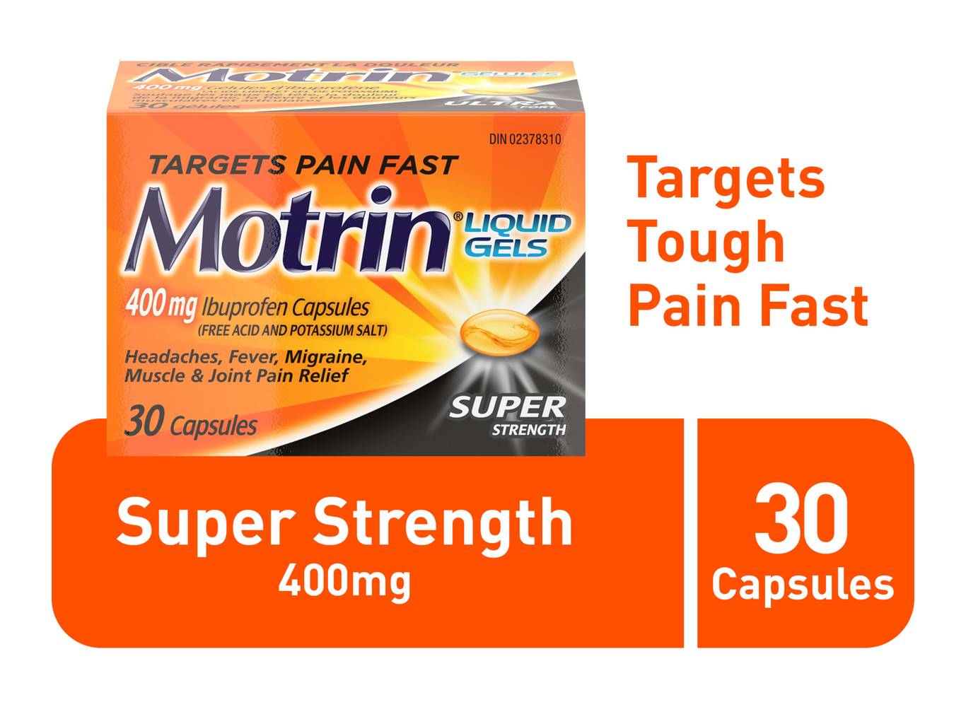 Motrin Super Strength Ibuprofen Liquid Gel Capsules 400 mg (30 g)