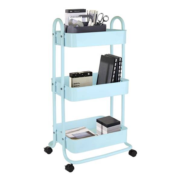 Realspace® Mobile 3-Tier Storage Cart, 35-5/8"H x 17-15/16"W x 14-5/16"D, Light Blue