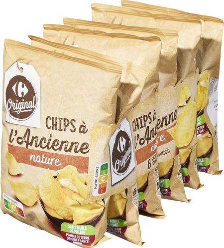 Chips à l'ancienne nature CARREFOUR ORIGINAL - les 6 sachets de 30g