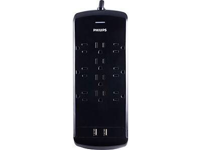 Philips 10-Outlet 4-USB Port Surge Protector, 6', Gray/Black (SPP6710BC/37)