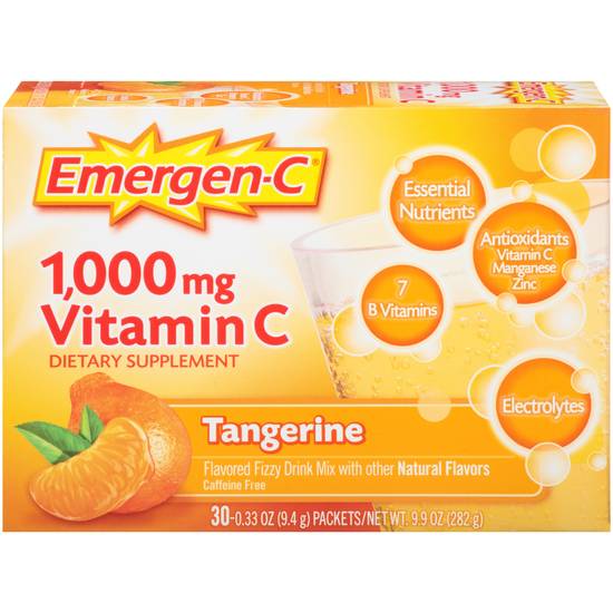 Emergen-C 1,000mg Vitamin C Tangerine Drink Mix Dietary Supplement, 0.33 OZ, 30CT