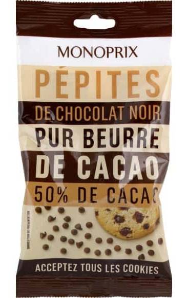 Monoprix Pépites De Chocolat Noir Pur Beurre De Cacao, 50% Le Sachet De 100G