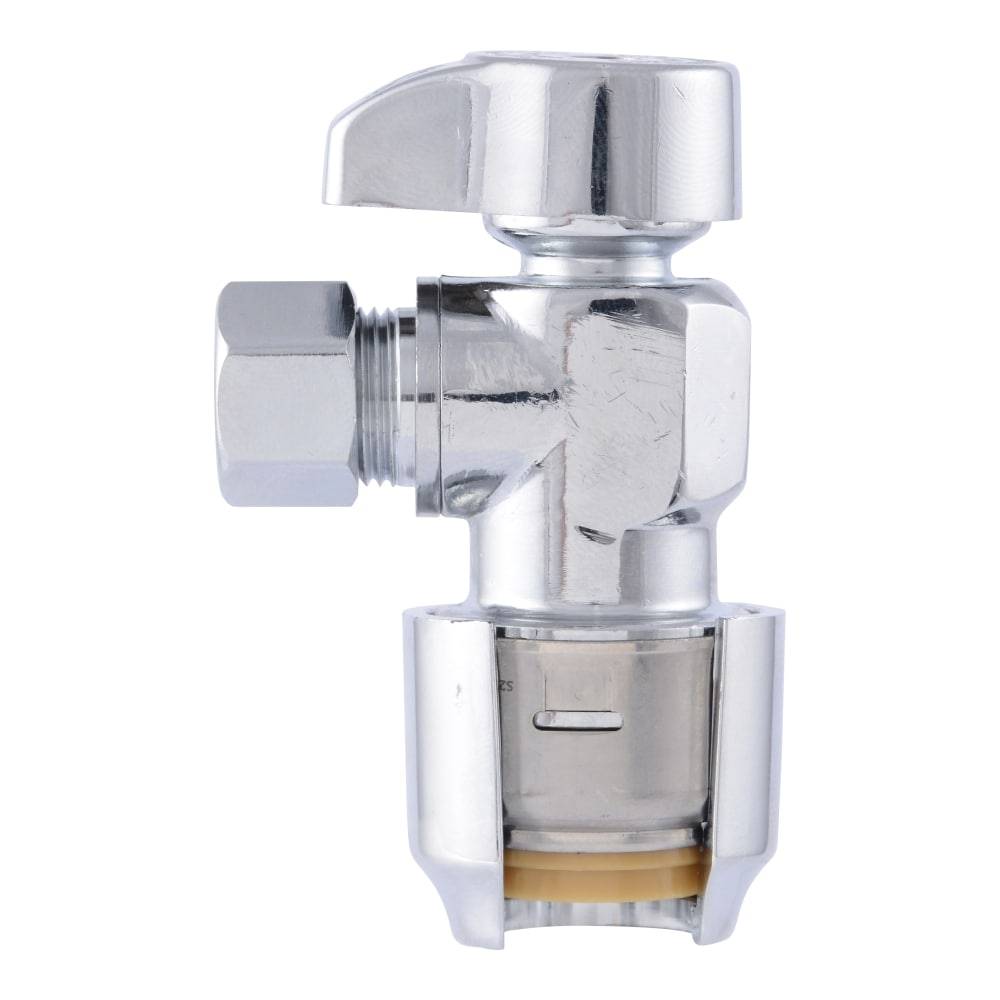 SharkBite 1/2-in Push-to-connect x 3/8-in Compression Brass Quarter Turn Stop Angle Valve | UR23036ZC