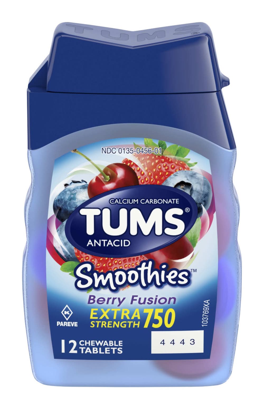 Tums Antacid Smoothies Extra Strength 750 Chewable Tablets, Berry Fusion (12 ct)