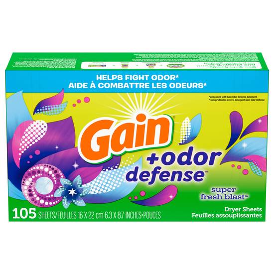 Gain + Odor Defense Dryer Super Fresh Blast Scent Fabric Softener Sheets