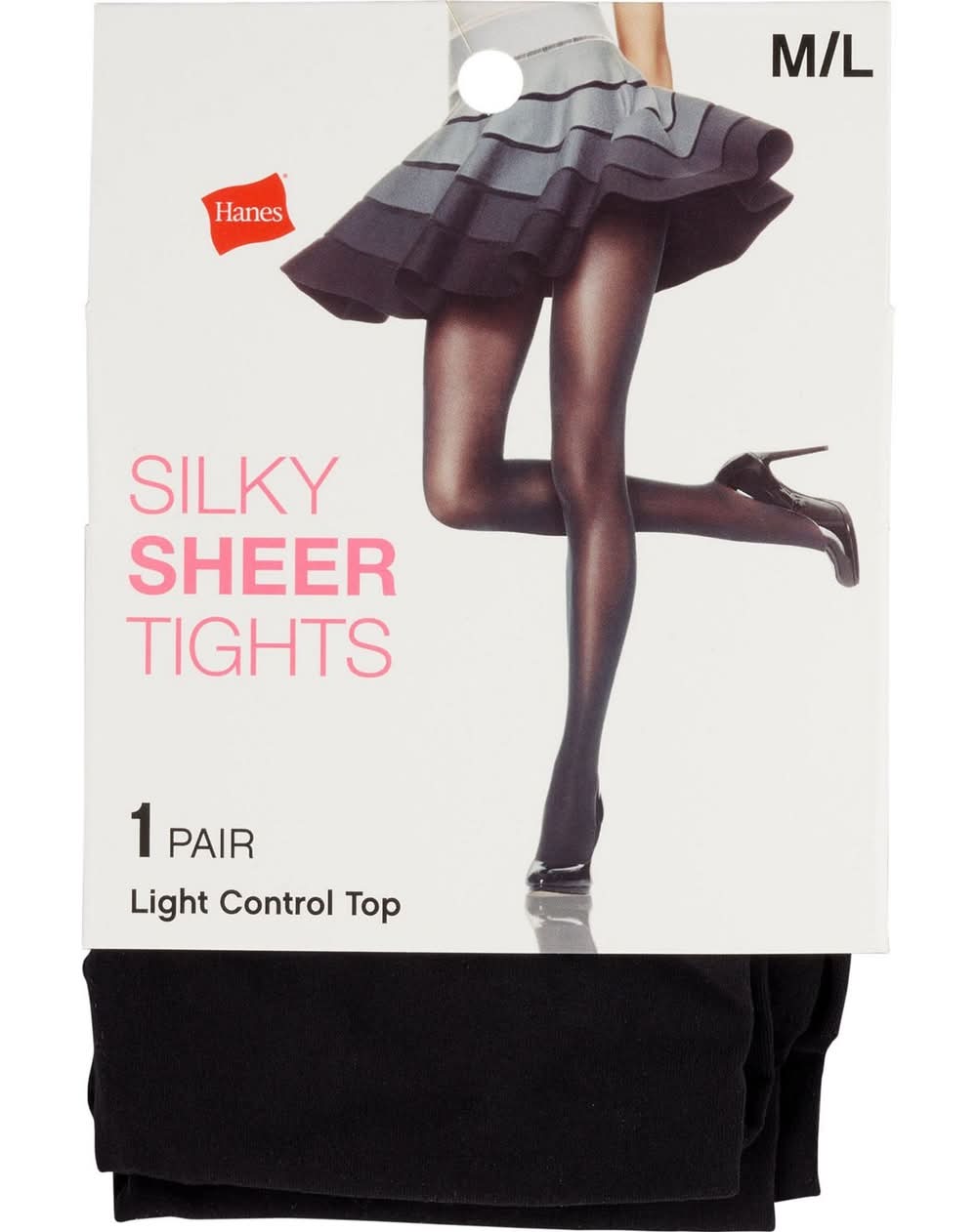 Style Essentials By Hanes Silky Sheer Tights, M/L, Black