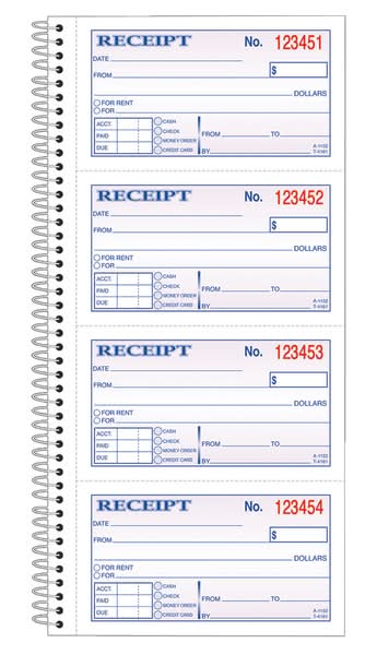 Adams® Carbonless 2-Part Spiral Money/Rent Receipt Book, 11" x 5 1/4", Book Of 200 Sets