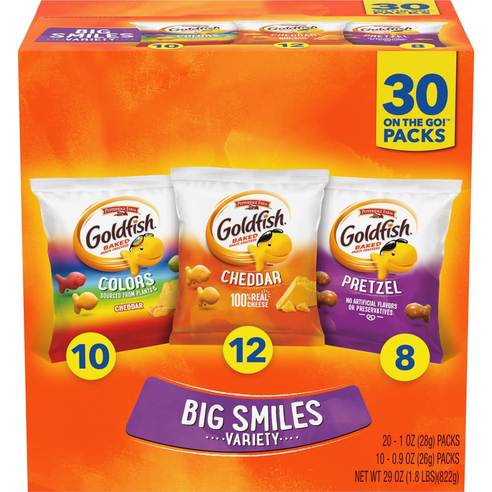 Goldfish Big Smiles Classic Mix Crackers (29 oz, 30 ct)