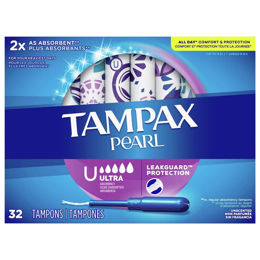Tampax Pearl Tampons Plastic Ultra Absorbency Unscented (36 ct)