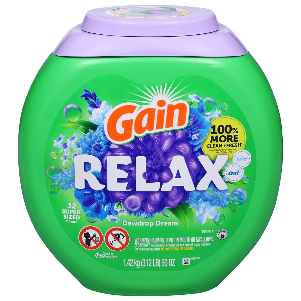 Gain Flings Relax Laundry Detergent Dewdrop Dream (1.42 kg, 32 ct)