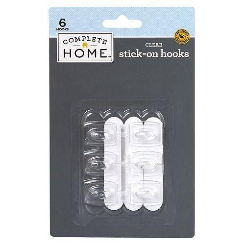 Complete Home Stick On Hooks - Clear - 6.0 EA