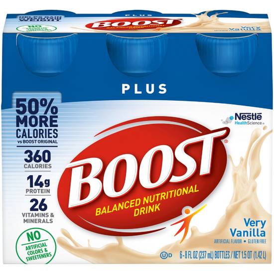 BOOST Plus Nutritional Drink, Very Vanilla, 6 CT