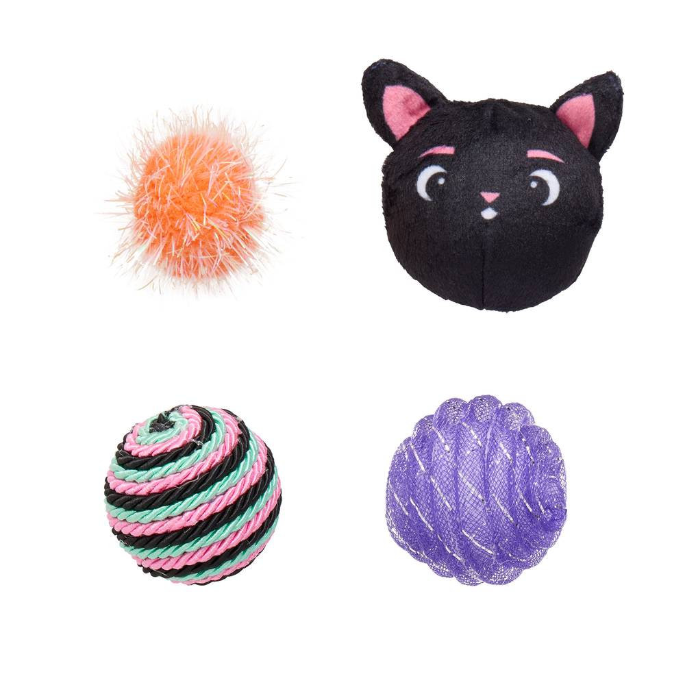 Thrills & Chills 4 Pack of Balls Cat Toys (Color: Multi Color)