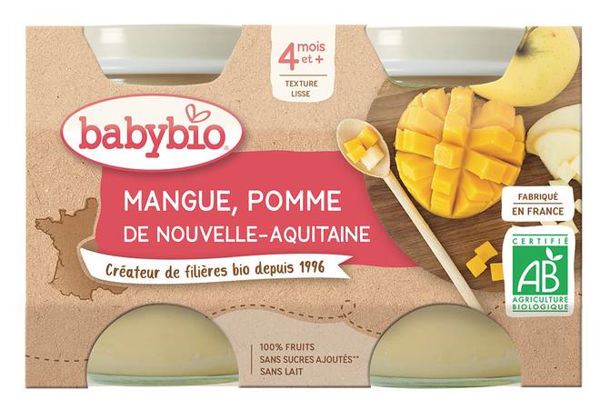 Babybio - Purée de mangue pomme de nouvelle-aquitaine dès 4 mois (2 pièces)