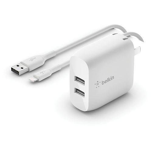 Belkin 24W Dual USB-A Wall Charger White USB A to LGT 1M - 1.0 EA