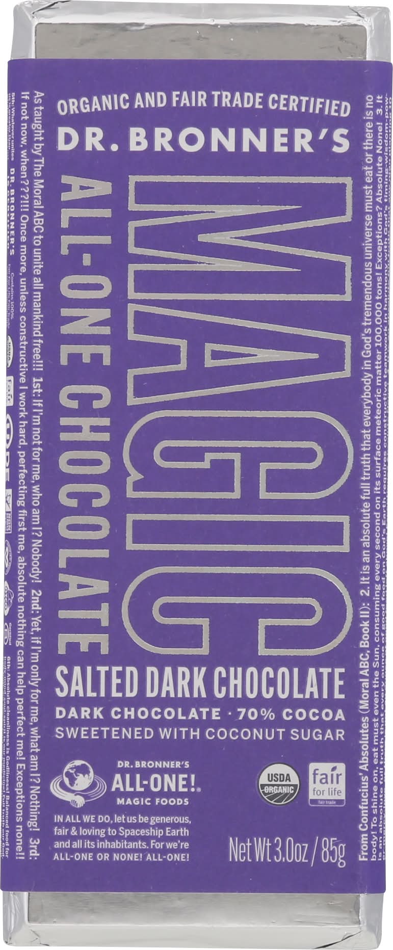 Dr. Bronner's Magic All-One Chocolate 70% Cocoa Salted Dark Chocolate (3 oz)