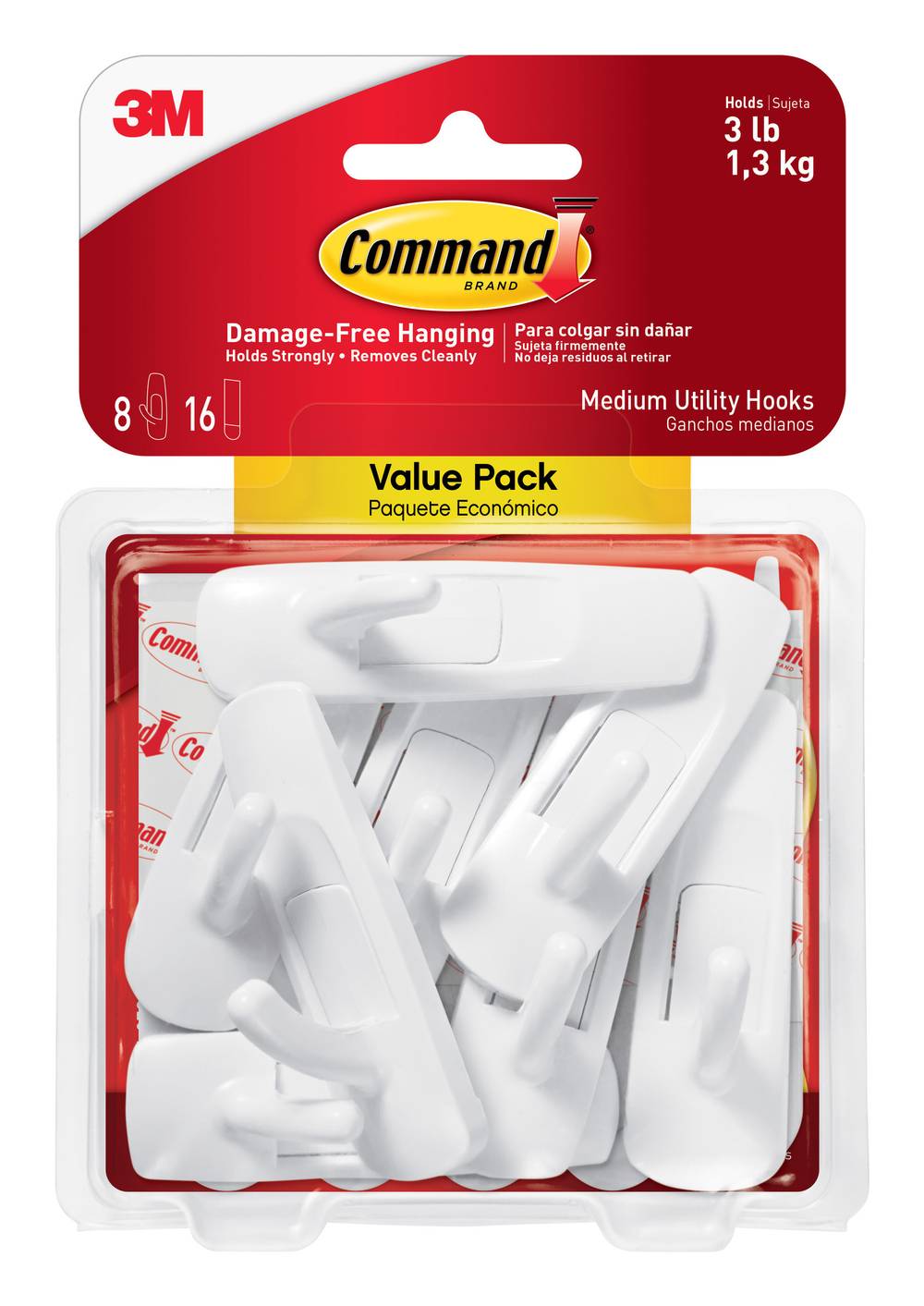 Command Utility Hooks, White (3 lbs, 8 ct)