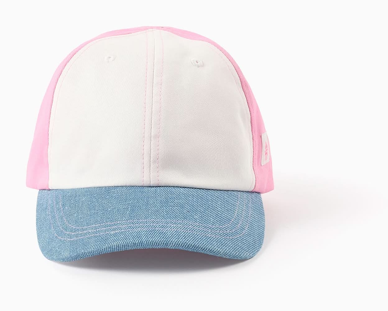 Boné De Algodão Com Bloco De Cores Para Bebé E Menina, Branco/Azul/Rosa (Rosa - 3/5A)