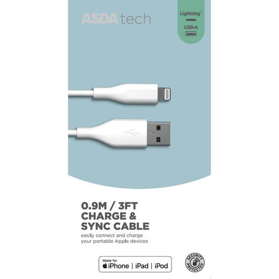 ASDA Tech Lightning Cable - White 0.9m