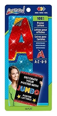 ArtSkills Jumbo Sparkle Quick 4 Self-Adhesive Letters and Numbers, Assorted, 108/Pack (PA-1484)