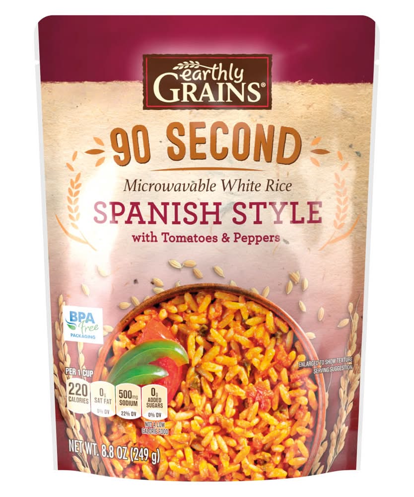 Earthly Grains Microwavable White Rice, Spanish Style (8.8 oz)