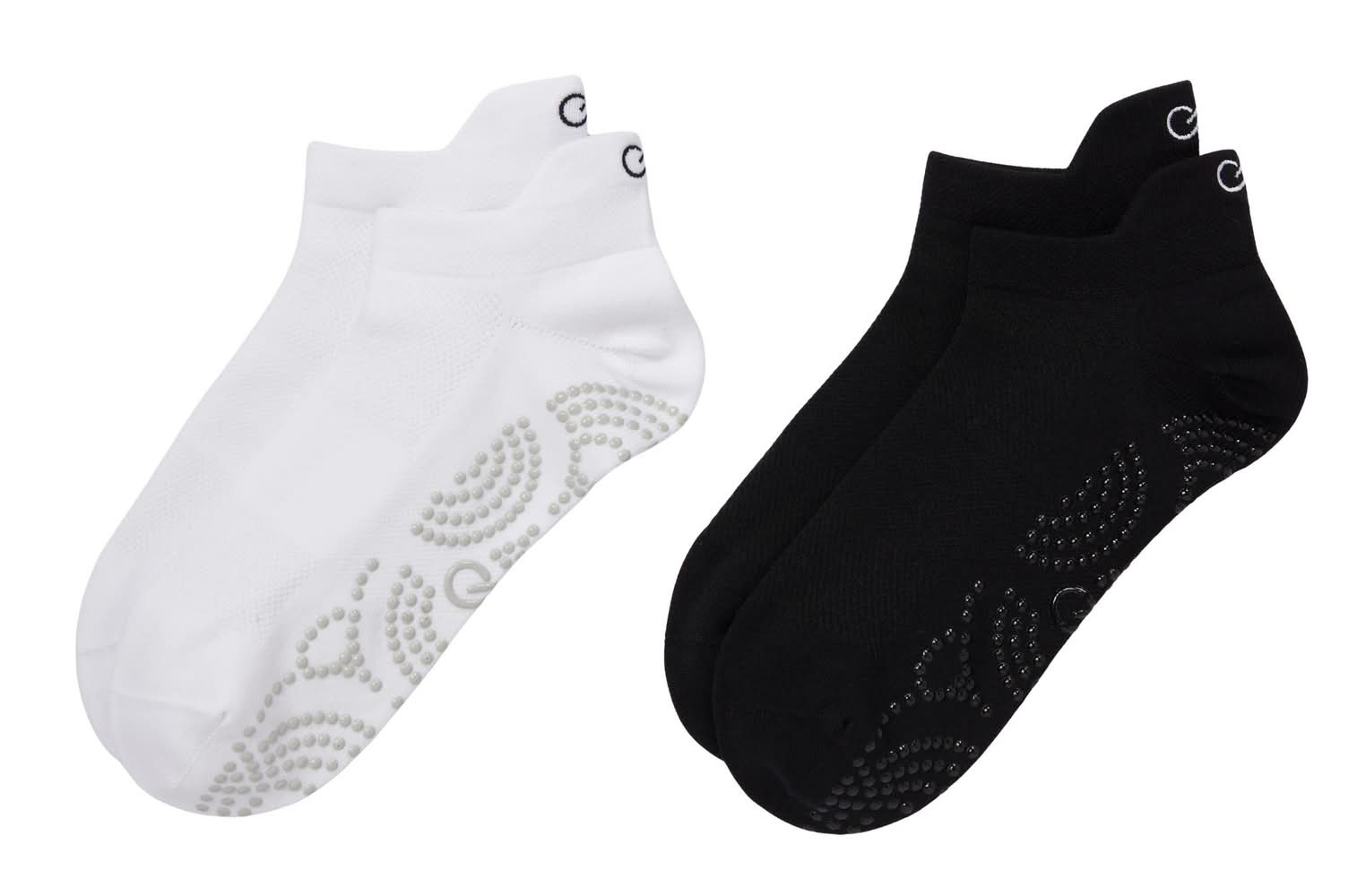 CALIA Women's Gripper No Show Socks 2-Pack (White/Black, M)