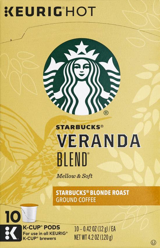 Starbucks Blonde Roast Ground Veranda Blend Coffee K-Cup Pods (10 ct, 0.42 oz)