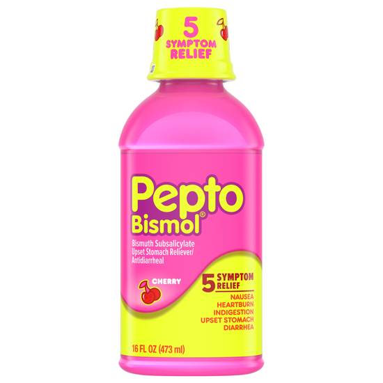Pepto Bismol Cherry Flavor 5 Symptom Stomach Relief Liquid