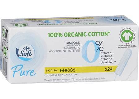 Carrefour Soft - Tampons 100% organic cotton pure normal (24 pièces)