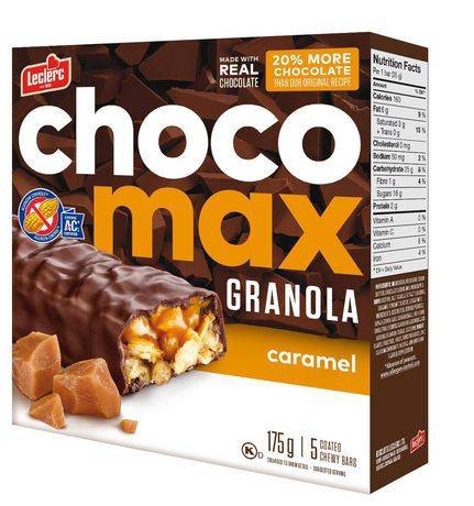 Leclerc leclerc chocomax caramel granola barres (175g/5 barres tendres enrobees) - chocomax granola coated chewy caramel bars (5 units)