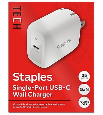 Staples TECH GaN USB-C Wall Charger, 25W, White (ST62323-CC)