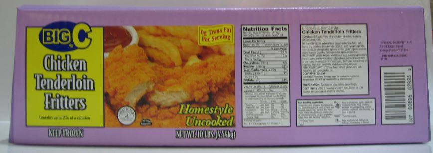 Frozen Big C - Raw Breaded Chicken Tender Fritters - 10 lbs (1 Unit per Case)