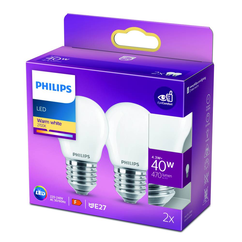 Philips - Ampoules led sphérique e27 40w blanc chaud dépolie verre