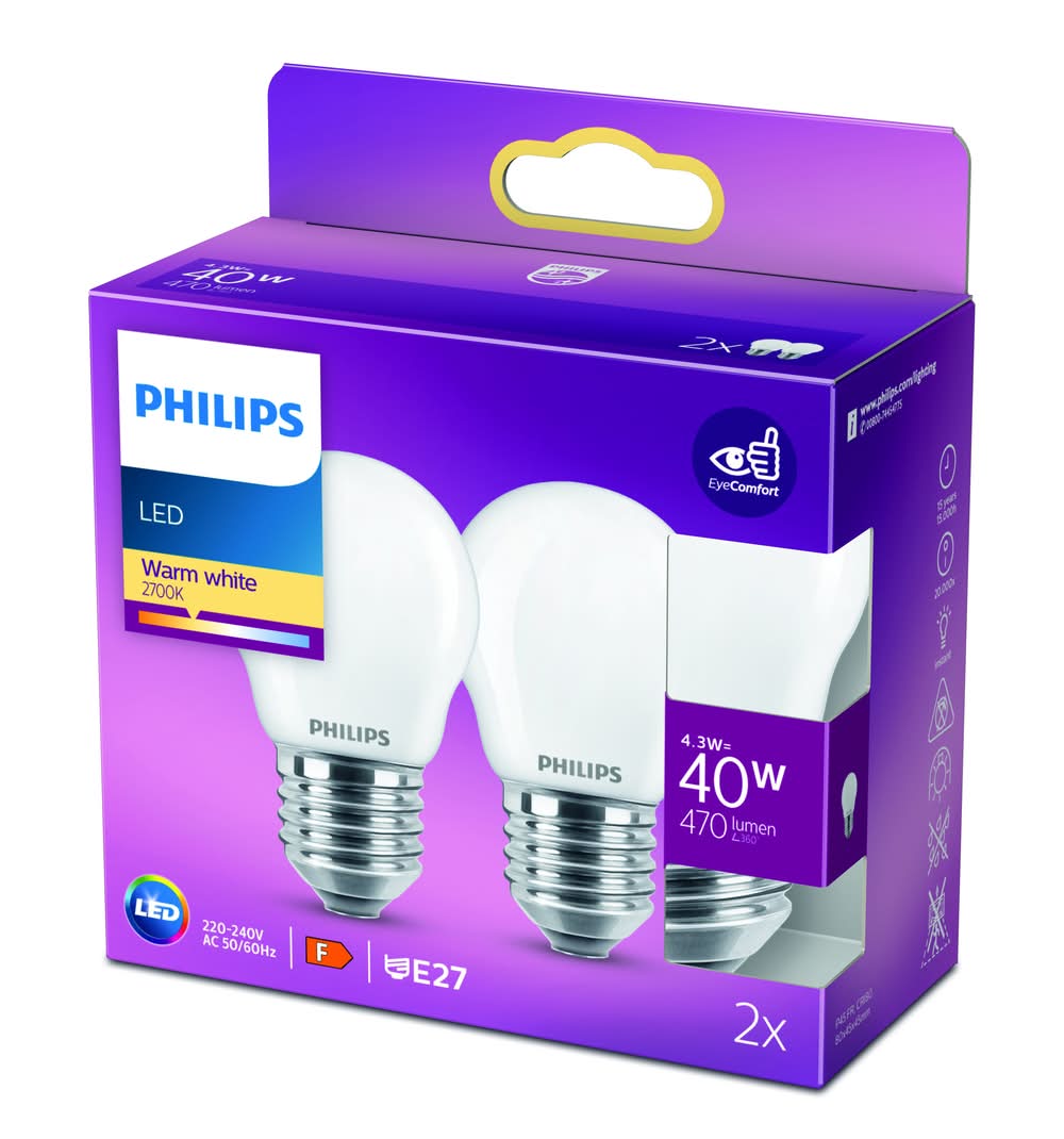 Philips - Ampoules led sphérique e27 40w blanc chaud dépolie verre