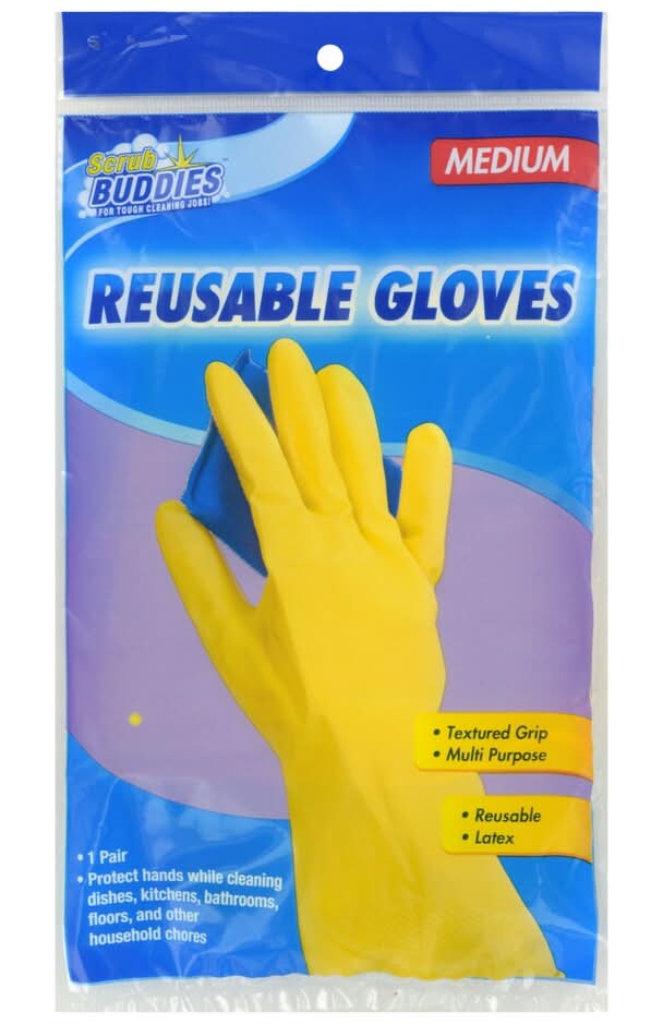 Scrub Buddies Reusable Latex Gloves, M, Yellow