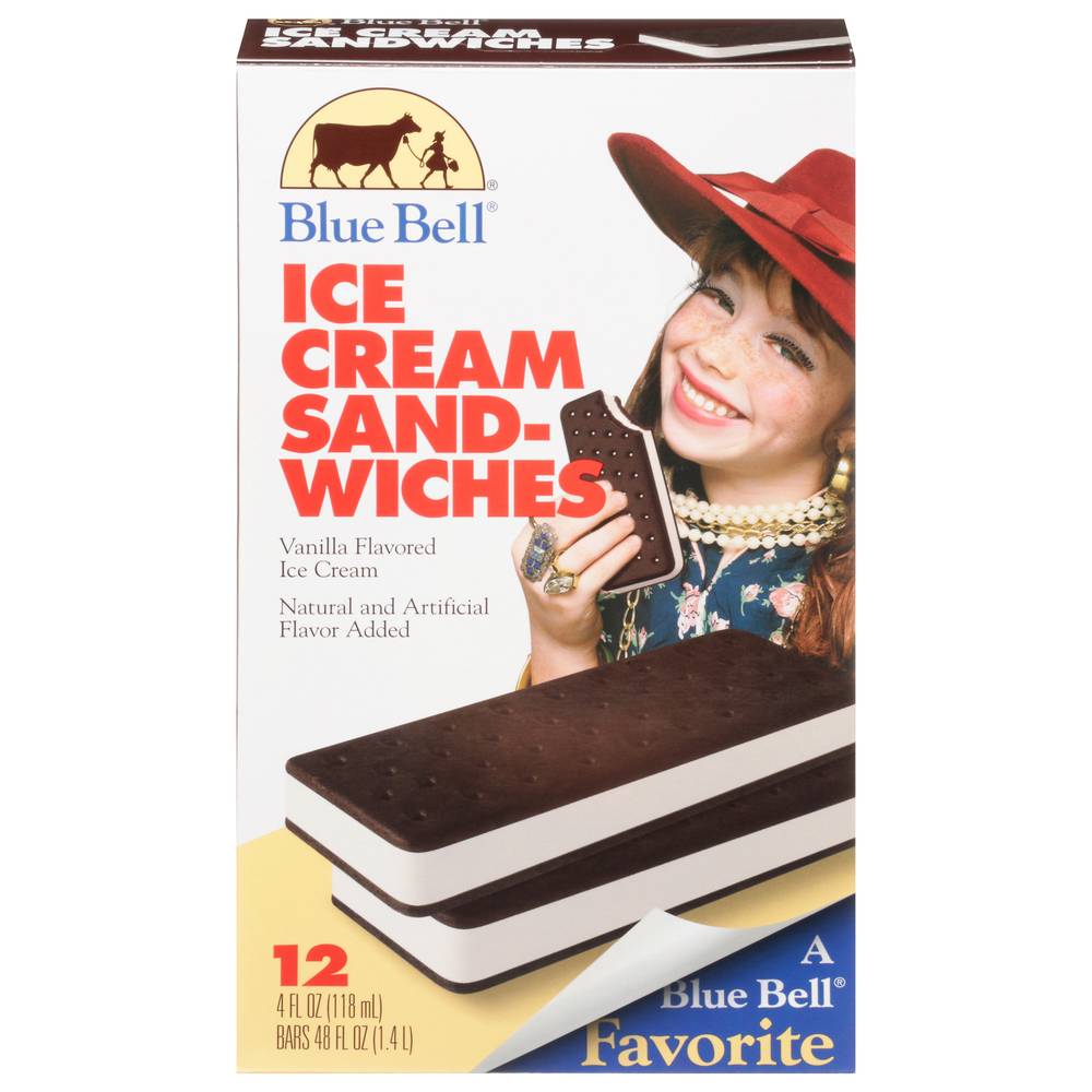 Blue Bell Vanilla Flavored Ice Cream Sandwiches Bars (48 fl oz)