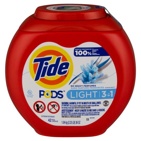 Tide Pods Light Laundry Detergent Pacs, 42 Count, Ocean Mist Scent, Powerful Clean With a Light and Lasting Scent