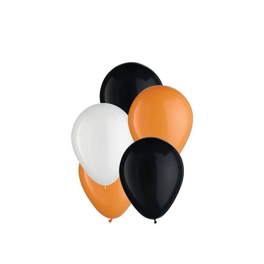 Uninflated 25ct, 5in, Halloween 3-Color Mix Latex Balloons - Black, Orange, White